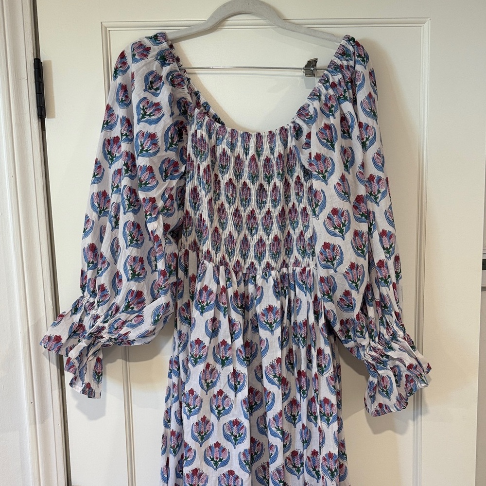 Zoe’s Empire Floral Patterned Cotton Dress with Puff Sleeves